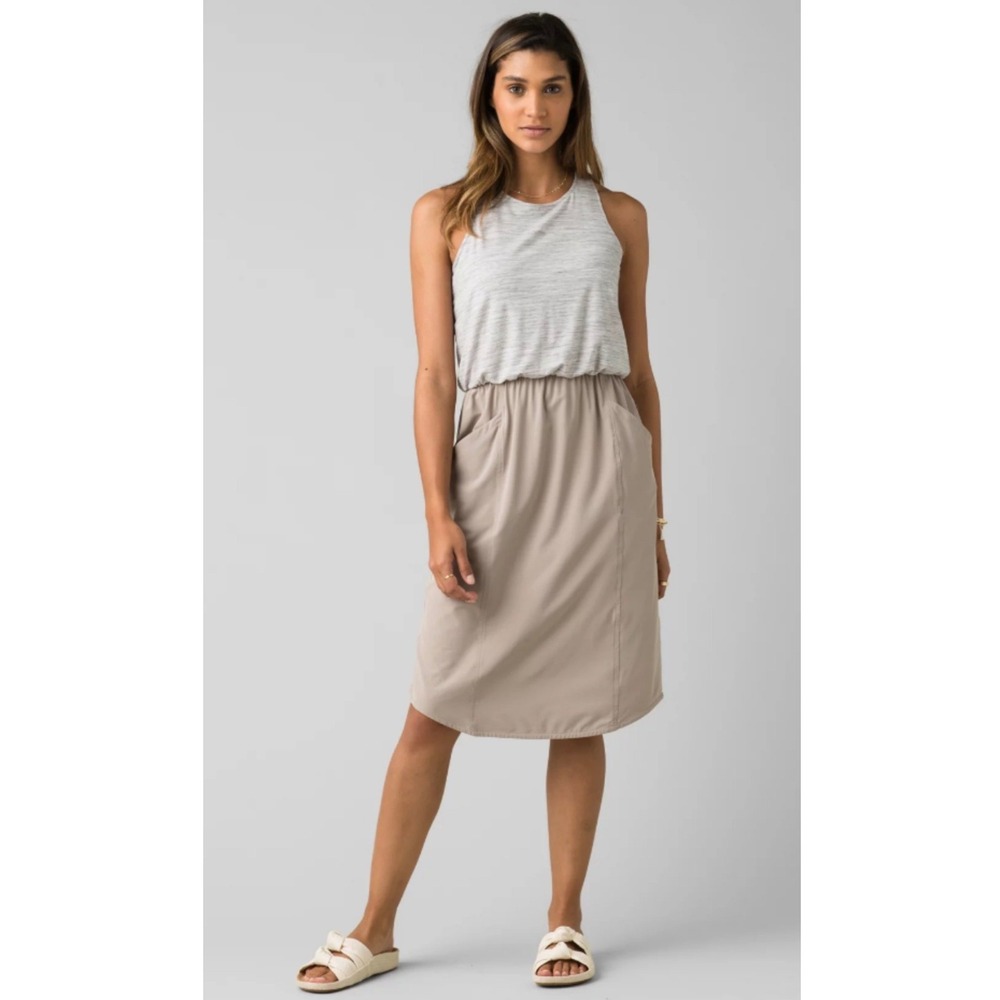 Prana Dress Womens Small Tan Gray Space Dye Sleeveless Pockets Quinn Chakara